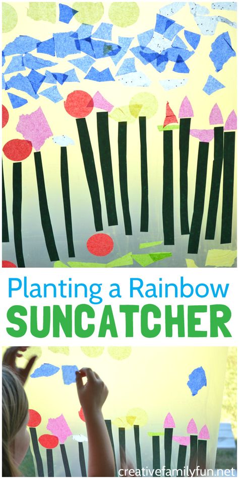 Kids will have so much fun making this fun flower suncatcher inspired by the book Planting a Rainbow. Brighten up your windows with this Planting a Rainbow collage suncatcher. #kidscrafts #CreativeFamilyFun Planting A Rainbow Book Activities, Planting A Rainbow Activities Preschool, Gardening Kids Activities, Literacy Week, Planting A Rainbow, Rainbow Collage, Lois Ehlert, Preschool Spring, Rainbow Suncatcher