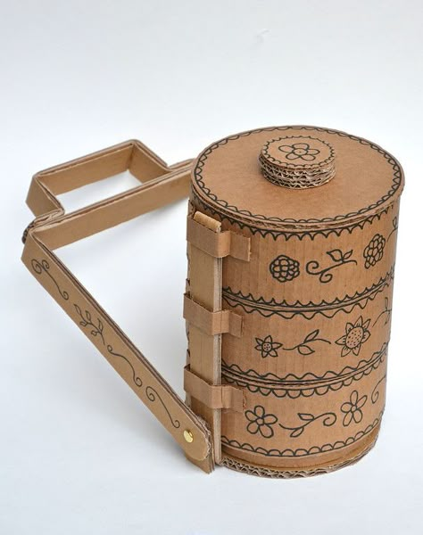 ikat bag: Tiffin Carrier Tiffin Carrier, Ikat Bag, Paper Bag Design, Tiffin Box, Luxury Packaging Design, Food Carrier, Lunch Box Containers, Paper Lunch, Cardboard Sculpture