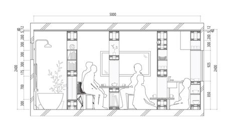 Barcode Room Floor Plan. http://sourceable.net/customized-interiors-created-moving-furniture-walls/?goback=%2Egde_2445491_member_5841039642278772738 Moveable Wall, Kitchen Plan, Tech Inspiration, Moving Walls, Section Drawing, Studio Spaces, Arch Model, Small Studio Apartments, Moving Furniture