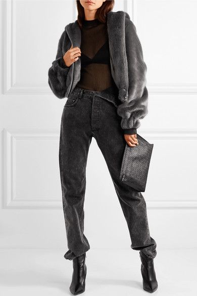 Fur Bomberjack Outfit, Hooded Faux, Y Project, Helmut Lang, Gianvito Rossi, Net A Porter, Grey Jean, Fur Coat, Faux Fur