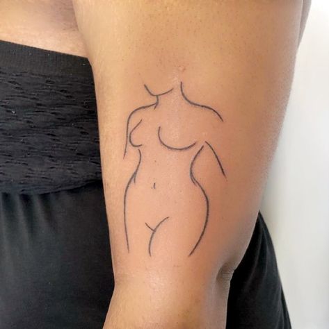 Tattoos Of Bodies, Woman's Body Silhouette Tattoo, Silouttes Tattoo, Woman Tattoo Outline, Fine Line Woman Silhouette Tattoo, Tattoos For Body Image, Women Silhouette Tattoo, Woman Body Tattoo Silhouette, Tattoo Of Woman Body Outline