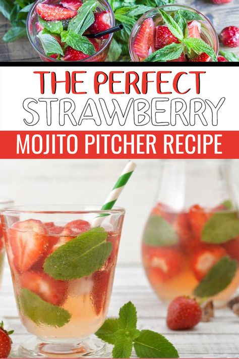 Mojito Recipe For A Crowd, Mojitos By The Pitcher Recipe, Strawberry Pitcher Cocktails, Mojito Mocktail Recipe Pitcher, Mojito Punch For A Crowd, Alcholic Drinks For A Party In A Pitcher Summer, Pitcher Mojito Recipe, Pitcher Of Mojito Recipe, Summer Cocktail Recipes Pitcher