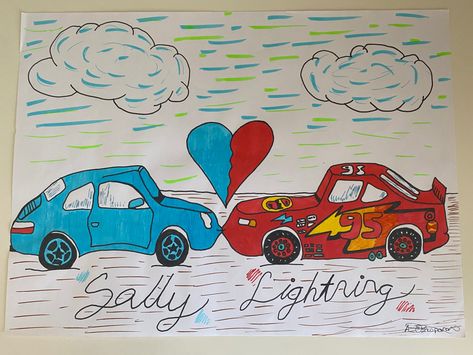 #lightning #lightningmcqueen #mcqueen #cars #red #blue #heart Lightning Mcqueen And Sally Painting, Lightning Mcqueen And Sally Drawing, Mcqueen And Sally Drawing, Mcqueen And Sally, Mcqueen Cars, Lighting Mcqueen, Disney Ships, Canvas Drawing, Latina Fashion