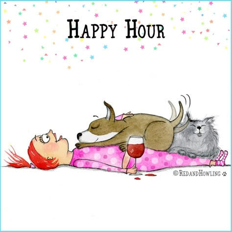 The best happy hour is spent at home with the fur kids Red And Howling, Dog Cartoons, Dachshund Training, Dachshund Funny, Dog Quotes Love, Crazy Dog Lady, 강아지 그림, Dog Lady, Love My Dog