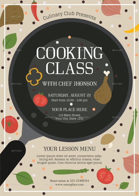 Cooking Class 2 Flyer Template #Ad #Class, #Affiliate, #Cooking, #Template, #Flyer Cooking Classes Design, Class Template, Cooking Poster, Class Poster, Cooking Competition, Cooking Classes For Kids, Cooking Club, Club Poster, Cooking Lessons