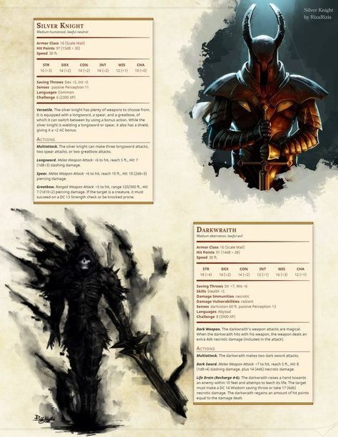 5e stats for the Dark Souls Silver Knight and Darkwraith, by Braggadouchio on imgur Dnd Stats, Silver Knight, Dnd Classes, Dnd Races, Dungeons And Dragons 5e, Rpg Ideas, Campaign Ideas, Dungeons And Dragons Classes, Dnd 5e Homebrew