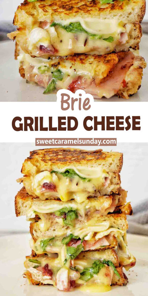 Grilled cheese with brie cut into halves and stacked on a white plate. Brie Sandwich Recipes, Sourdough Sandwich Recipes, Gourmet Sandwiches Recipes, Brie Grilled Cheese, Brie Cheese Recipes, Sandwich Melts, Fancy Grilled Cheese, Salad For Dinner, Sourdough Sandwich