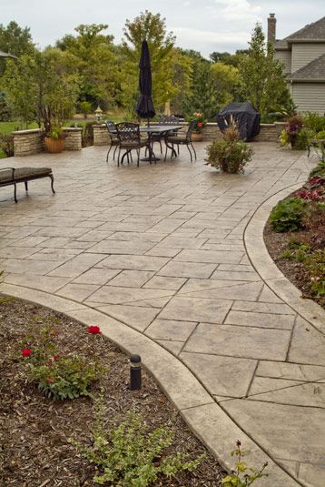 Stamped Patio, Stamped Concrete Patio Designs, Concrete Patterns, Pool Kitchen, Deck Material, Hardscape Backyard, Paver Ideas, Stained Floors, Concrete Backyard