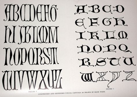 Compressed and Extended Lombardic Uncial Alphabet by Egon Weiss. Photo by pete@eastbaywilds.com via Flickr. Calligraphic Fonts, Gothic Letters, Grimoire Book, Word Fonts, Leg Tattoo Men, Type Of Writing, Font Inspiration, Calligraphy Alphabet, Lettering Styles