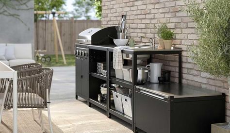 Ikea Outdoor Kitchen Hack, Ikea Outdoor Kitchen, Outdoor Kitchen Table, Ikea Outdoor, Modular Outdoor Kitchens, Kitchen Ikea, Ikea Kitchen Cabinets, Kitchen Modular, Small Fridges