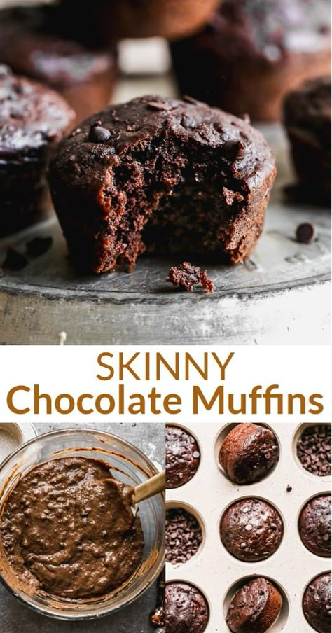 100 Calorie Chocolate Muffins, Simple Healthy Baking, Healthy Chocolate Muffins Easy, Healthy Choc Muffins, Healthy Chocolate Chocolate Chip Muffins, Low Cal Chocolate Muffins, Healthy Recipes With Chocolate Chips, Healthier Chocolate Muffins, Healthy Brownie Muffins