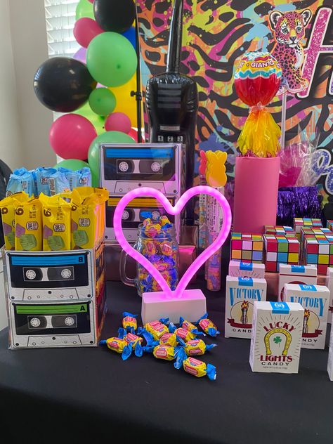 90s Candy Bar Party Ideas, Birthday Candy Table, 90s Birthday Party, 90s Snacks, 90s Candy, 2000s Core, 90s Birthday, 2000s Party, 90s Theme Party