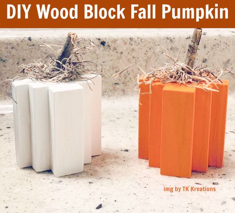 Wood Block Pumpkins, Block Pumpkins, Pumpkin Tutorial, Fall Wood Crafts, Dollar Tree Hacks, Dollar Tree Fall, Diy Dollar Tree Decor, Wooden Pumpkins, Wood Pumpkins