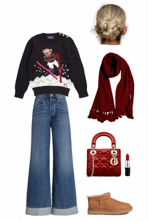 Christmas Sweater Outfit, Christmas Sweater Outfits, Winter Princess, Casual Ootd, Outfit Layout, Sweater Outfit, Outfit Idea, Christmas Sweater, Christmas Outfit