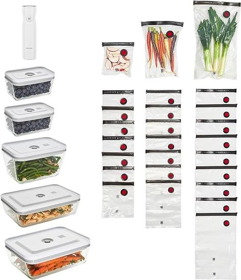 Amazon.com: Zwilling Fresh & Save 32-pc Vacuum Sealer Machine Set, Sous Vide Bags, Meal prep, Airtight Food Storage Containers Glass: Home & Kitchen Vacuum Container, Small Vacuum, Vacuum Sealers, Vacuum Storage, Freezer Burn, Food Storage Bags, Airtight Food Storage, Airtight Food Storage Containers, Vacuum Sealer