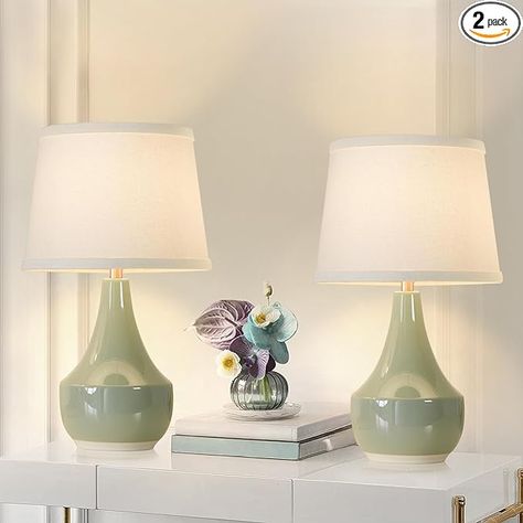 GyroVu Table Lamp Set of 2, 18.63” Ceramic Table Lamp Classic Beside Lamps Nightstand Lamp Modern Table Lamp for Living Room, Bedroom & Office Rocker Swtich Sage Green-LED Bulbs Included - Amazon.com Lamps Nightstand, Green Table Lamp, Green Lamp, Lamp For Living Room, Nightstand Lamp, White Lamp Shade, Lamp Set, Green Table, Lamp Modern