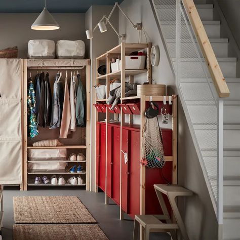 ivar wardrobe - Search - IKEA Ivar Hallway, Ivar Wardrobe, Hall Decoration, Hallway Inspiration, Ikea Ivar, Outdoor Clothes, Hall Decor, Clothes Rail, Clothes And Shoes