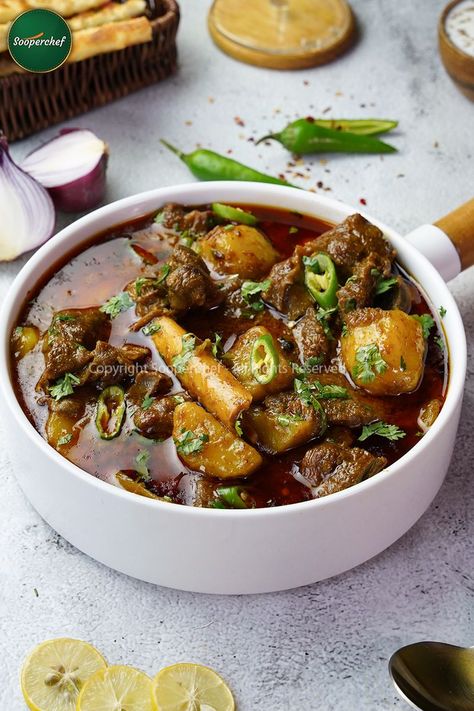 Degi Aloo Gosht Recipe | Shadiyon Wala Aloo Gosht | SooperChef | recipe | Degi Aloo Gosht Recipe is a delicious recipe perfect to cook every day or for a special dawat. This Shadiyon Wala Degi Aloo Gosht is one finger-licking... | By SooperChef Aloo Gosht, Gosht Recipe, Every Day, Yummy Food