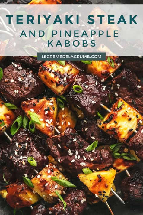 Halloween Kabobs, Teriyaki Kabobs, Kabobs Recipes, Pineapple Kabobs, Pineapple Teriyaki, Teriyaki Steak, Steak Kabobs, Teriyaki Beef, Top Sirloin Steak