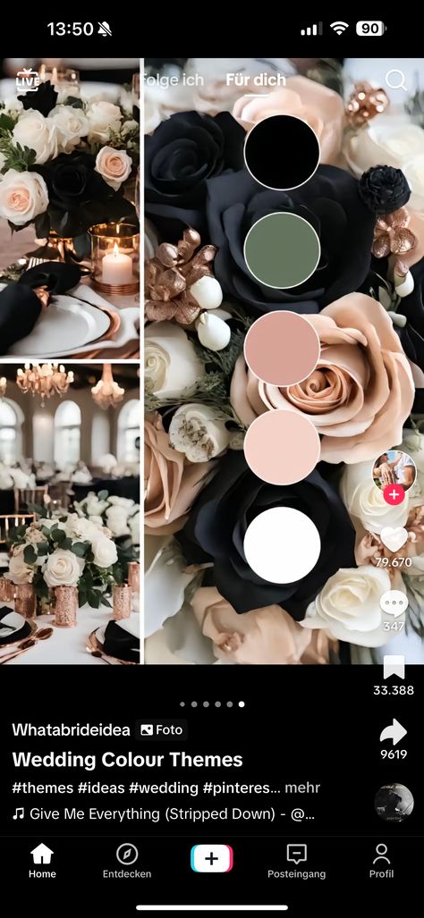 Black Wedding Pallet, Fall Black Wedding Color Schemes, October Wedding Colors Schemes With Black, Black Tux Wedding Color Schemes, Spring Wedding Colors With Black, Wedding With Guests In Black, Black Tie Wedding Color Palette, Black And Beige Wedding Theme, Black Wedding With Pops Of Color