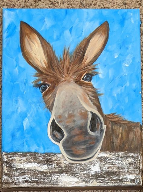 How To Paint A Donkey Step By Step, Paintings Of Donkeys, Donkey Acrylic Painting, Donkey Canvas Painting, Donkey Artwork Oil Paintings, Painting Class, Moose Art, Acrylic Painting, Canvas Painting