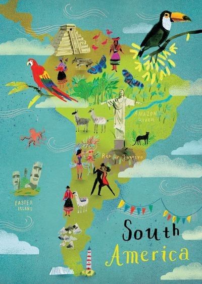 Travel Map Illustration, Latin America Map, South America Continent, Columbia South America, South America Map, South America Destinations, Map Illustration, America Map, Country Maps