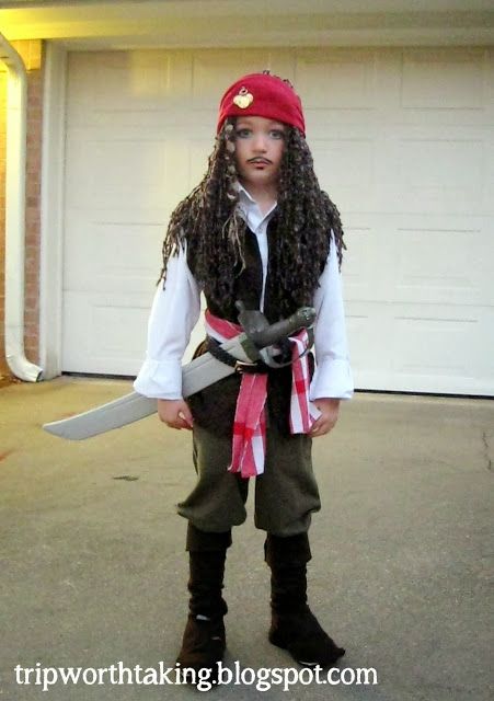 Trip Worth Taking Blog: DIY Captain Jack Sparrow Costume Captain Jack Sparrow Costume, Jack Sparrow Costume Diy, Diy Jack Sparrow Costume, Diy Captain Jack Sparrow Costume, Captain Jack Sparrow Diy Costume, Homemade Pirate Costume For Kids, Diy Jack Sparrow Costume For Kids, Boy Pirate Costume Diy, Diy Pirate Costume For Kids