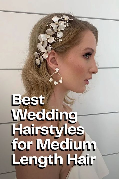 40 of the Best Wedding Hairstyles for Medium-Length Hair Medium Length Haircut Wedding, Mid Length Glam Hair, Medium Short Wedding Hairstyles, Medium Length Formal Hair, Wedding Hair For Medium Hair, Special Occasion Hairstyles Medium, Medium Length Wedding Hair All Down, Bridal Hair Medium, Bridal Hair For Medium Length