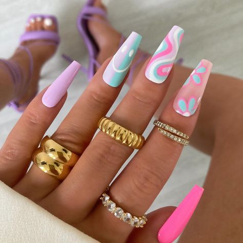 Nails Neon Design, Acrylic Nails Summer 2024 Long, Neon Different Color Nails, Bright Summer Nails Designs 2024, Summer Nail 2024 Trends Bright, Vibrant Nails Summer 2024, Nail Hacks, Barbie Nails, August Nails