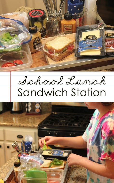 School mornings are always chaos in our house. But I did something to make packing lunches easier. I set up a "Sandwich Making Station" so now my kids have everything they need to put together sandwiches without having to dig through the fridge to find our favorite Boar's Head meats, cheeses and condiments. #backtoschoolwithboarshead #ad Sandwich Making Station, School Lunch Station, Lunchmeat Sandwiches, School Lunch Sandwiches, Lunch Station, Sandwich Station, Easy Packed Lunch, Subway Sandwich, Packing Station