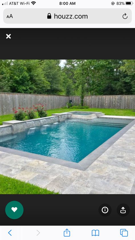 Pool Landscaping Rectangle, Pools Backyard Inground Rectangle, Simple Pool With Hot Tub, Rectangular Pool With Hot Tub, Square Pool Ideas Backyards, Square Pool Design, Rectangle Pool Landscaping Backyard, Rectangular Pool Landscaping, Pool And Hot Tub Backyard