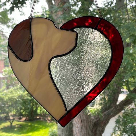 Heart Suncatcher, Stained Glass Ornaments, Stained Glass Suncatcher, Stained Glass Diy, Glass Bottle Crafts, Stained Glass Crafts, Stained Glass Designs, Dog Paw Print, Dog Silhouette