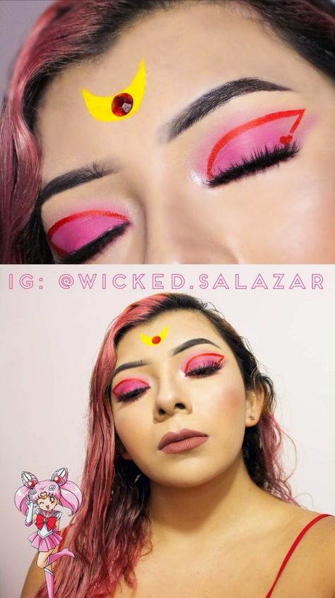 Sailor Moon inspiration. Pink makeup and graphic liner Chibi Sailor Moon, Sailor Moon Makeup, Moon Makeup, Moon Graphic, Graphic Liner, Eye Makeup Art, Pink Makeup, Makeup Art, Sailor Moon