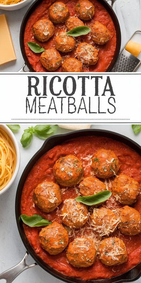 Easy Ricotta Meatballs – Adding ricotta makes these meatballs incredibly tender and flavorful. A simple recipe that’s perfect for pasta night or as a tasty appetizer! Meatballs Made With Ricotta Cheese, Pork And Ricotta Meatballs, Ricotta Stuffed Meatballs, Ricotta Meatball Recipes, Meatball Risotto, Meatballs With Ricotta Cheese, Italian Meatball Recipes, Classic Italian Meatballs, Ricotta Stuffed Chicken