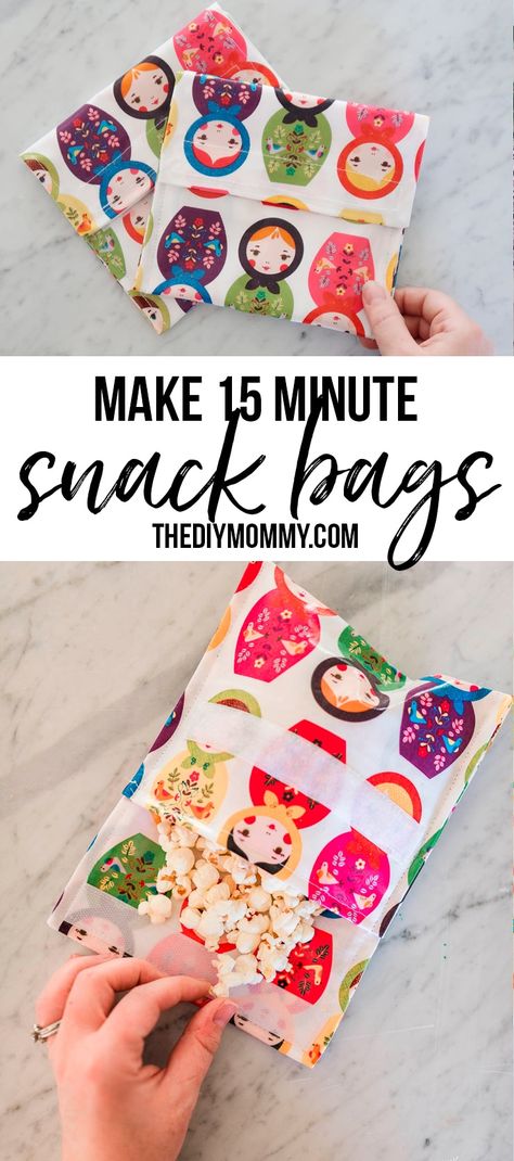 How to sew reusable fabric snack bags in 15 minutes. It's so easy! Fabric Snack Bags, Reusable Snack Bag, Beginner Sewing Projects Easy, Sewing Projects For Kids, Leftover Fabric, Snack Bags, Sewing Projects For Beginners, Diy Couture, Easy Sewing Projects