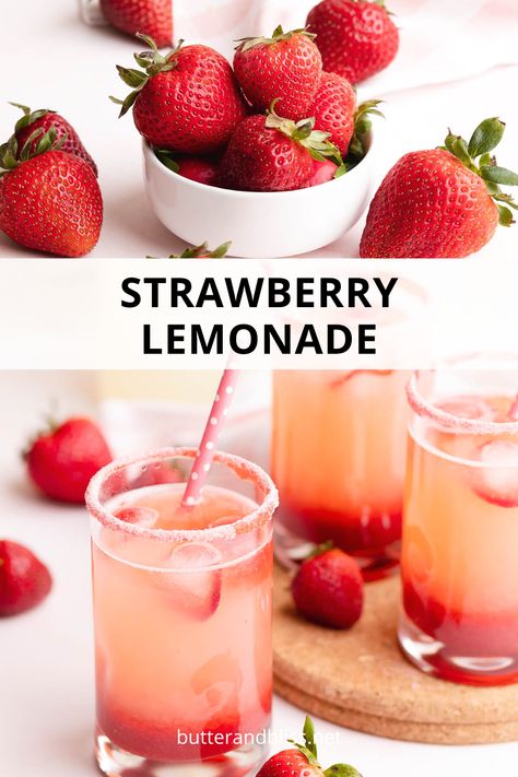 Strawberry Recipes Easy, Homemade Strawberry Lemonade, Strawberry Lemonade Recipe, Yummy Summer Drinks, Strawberry Powder, Homemade Strawberry Sauce, Nutritious Smoothies, Strawberry Sauce, Summer Dessert Recipes