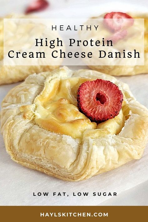 Perfect Healthy Cream Cheese Danish recipe that’s flaky and cheesy! Low calorie and low fat cheese danish pastry uses reduced fat cream cheese, Greek yogurt and protein powder for the filling! Yogurt And Protein Powder, Cream Cheese Danish Recipe, Healthy Cream Cheese, Cheese Danish Recipe, Family Breakfast Recipes, Danish Recipe, Healthy Cheese, Low Fat Snacks, Cream Cheese Danish