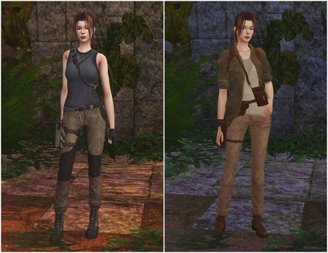 Lara Croft | plazasims on Patreon Lara Croft Outfit, Tomb Raider Outfits, Spy Outfit, Zombie Apocolypse, Tomb Raider Cosplay, Sims 4 Patreon, Jessica Nigri, Sims4 Clothes, Lara Croft