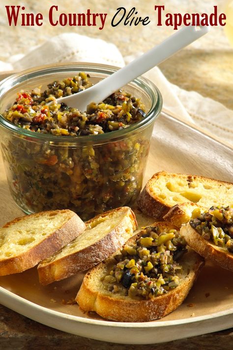 Wine Country Sun-Dried Tomato & Olive Tapenade (dairy-free, gluten-free, vegan) Olive Tapenade Recipe, Vegan Bites, Tapenade Recipe, Bread Dipping, Dipping Oil, Olive Recipes, Olive Tapenade, Italian Appetizers, Entertainment Ideas