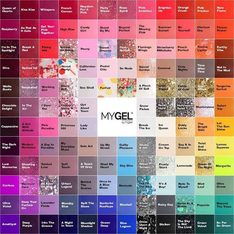 Gel Nails Colours, Mylee Gel Nails, Candy Stand, Nail Colours, Gel Nail Colors, Rose Party, Colour Chart, Girl Standing, Color Chart