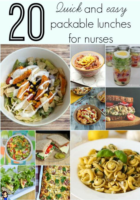 This is a GREAT go to list if you're looking for a new and creative lunch to take to work - 20 quick and easy packable lunches for nurses (and non nurses) Lunches For Nurses, Nurse Meals, Easy Packable Lunches, 12 Hour Shift Meals, Night Shift Eating, Lunch To Take To Work, Nursing Foods, Packable Lunches, Pack Lunches