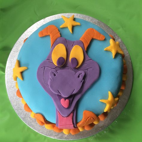 A Figment the Epcot dragon birthday cake. For a boy who loves the Journey into Imagination ride. Figment Birthday Cake, Figment Party Ideas, Figment Cake, Figment The Dragon, Disney Figment, Figment Disney, Dragon Birthday Cakes, Disney Themed Cakes, Disney Foods