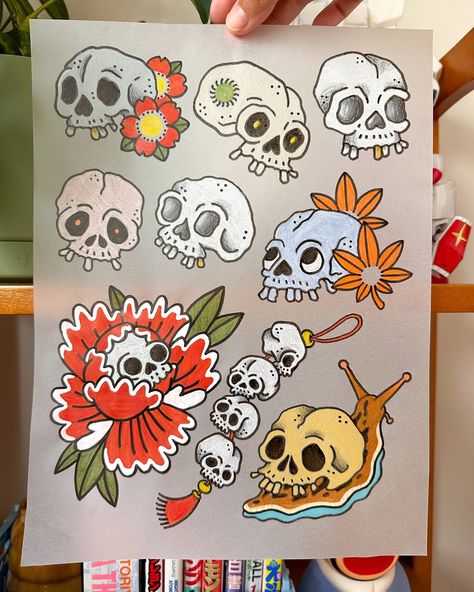 💀 skulls ☠️ skulls 🏴‍☠️ skulls . . . . . #illustration #tattooflash #flashtattoo #irezumi #japaneseflash #skulls #skulltattoo #skullflash #japaneseskulltattoo Skull Cute Tattoo, Japanese Skeleton Tattoo, Japanese Skull Tattoo Design, Japanese Style Flash Tattoos, Traditional Japanese Skull Tattoo, Japanese Skull Tattoo, Japanese Flash Tattoo, Skull Traditional Tattoo, Skulls Illustration