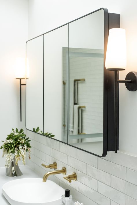 Moder Bathroom, Bathroom Cabinet Mirror, Cabinet Above Toilet, Farmhouse Modern Decor, Home Decor Modern Farmhouse, Small Bathroom Mirrors, Bathroom Mirror Storage, Cabinet Mirror, Decor Modern Farmhouse