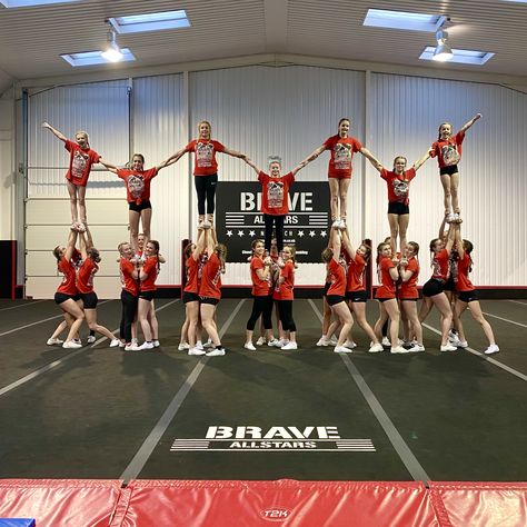 Cheer level 1 pyramid Cheer Stunts, Cheer Squad, Pyramid, Wrestling Ring, All Star, Brave, Basketball Court, Wrestling