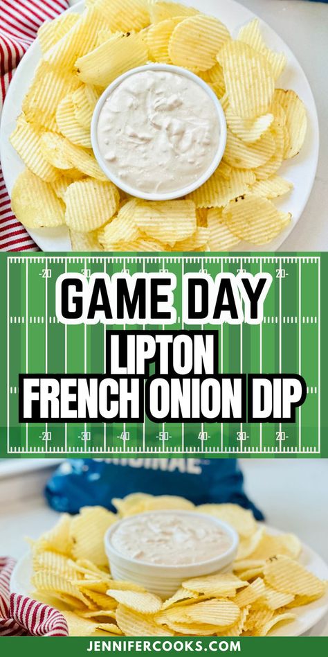 Game Day French Onion Dip is the ultimate crowd-pleaser! With a rich blend of sour cream, Lipton Onion Soup Mix, and Worcestershire sauce, it delivers a savory punch that pairs perfectly with crispy Ruffles Potato Chips or crunchy carrot sticks. Easy to make, it’s the perfect dip for any occasion where flavor takes center stage. Dip For Potato Chips, Chip Dip Recipes, Ruffles Potato Chips, Potato Chip Recipes, Sour Cream Dip, Delicious Dips Recipes, Lipton Onion Soup Mix, French Onion Dip, Appetizers For A Crowd