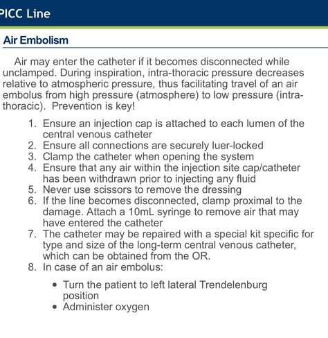 Picc line and air embolism Central Lines Nursing, Picc Line Nursing, Amniotic Fluid Embolism, Acamedic Validation, Patient Assessment Emt, Central Venous Catheter, Critical Care Transport Nurse, Nursing Education, Nclex