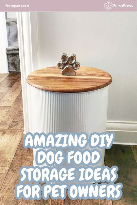 Dog food storage ideas Wood Dog Food Storage, Dog Food Container Ideas, Diy Dog Food Storage, Storage Cabinet Diy, Dog Food Storage Diy, Dog Food Storage Ideas, Dog Supplies Storage, Dog Food Bin, Diy Food Storage