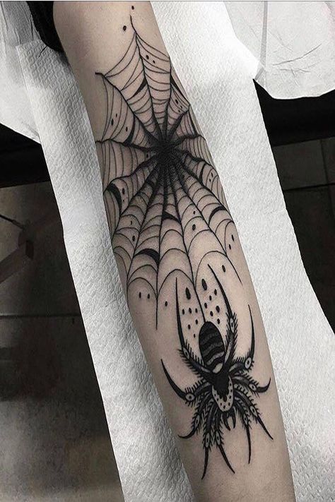 Neo Traditional Spider Web Tattoo, Spiderweb Tattoo Shaded, Spider Web Tattoo Shaded, Spider Tattoo Sleeve, Knee Pit Tattoo, Spider Forearm Tattoo, Spiderweb Hand Tattoo, Spiderweb Elbow Tattoo, Spiderweb Knee Tattoo