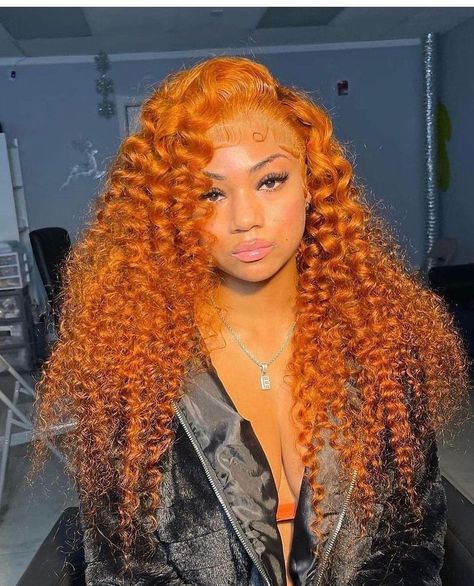 Ginger Wand Curls, Ginger Water Wave Wig, Ginger Hair Wig Black Women, Deep Wave Ginger Wig, Ginger Flip Over Quick Weave, Ginger Deep Wave Wig, Orange Hairstyle, Orange Curly Wig, Copper Curly Hair